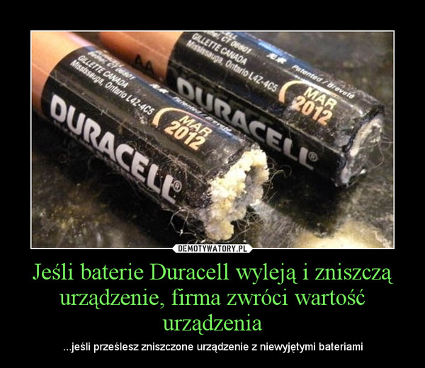 Jeśli baterie Duracell wyleją i zniszczą urządzenie, firma zwróci wartość urządzenia – ...jeśli prześlesz zniszczone urządzenie z niewyjętymi bateriami 