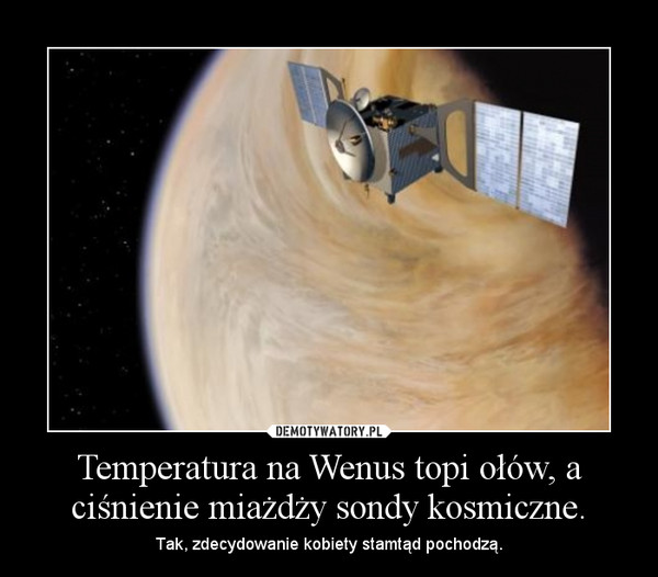 Temperatura na Wenus topi ołów, a ciśnienie miażdży sondy kosmiczne. – Tak, zdecydowanie kobiety stamtąd pochodzą. 