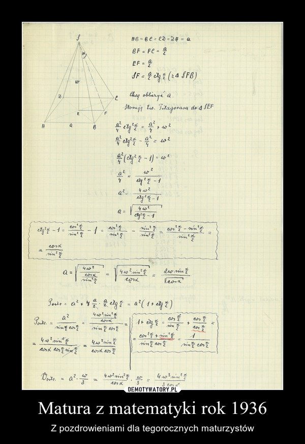 Matura z matematyki rok 1936 – Z pozdrowieniami dla tegorocznych maturzystów 