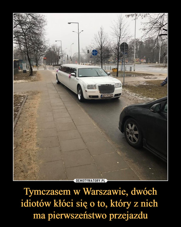 Tymczasem w Warszawie, dwóchidiotów kłóci się o to, który z nich ma pierwszeństwo przejazdu –  