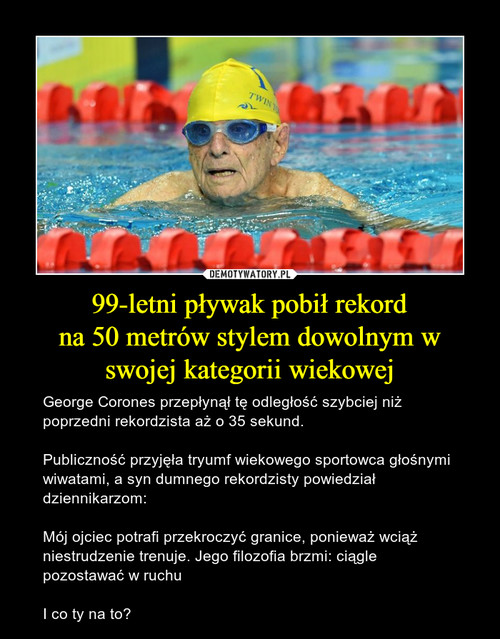 99-letni pływak pobił rekord
na 50 metrów stylem dowolnym w swojej kategorii wiekowej