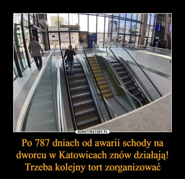 Po 787 dniach od awarii schody na dworcu w Katowicach znów działają! Trzeba kolejny tort zorganizować –  