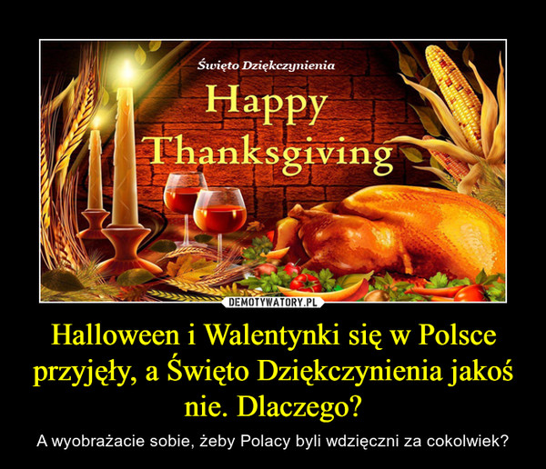 Halloween i Walentynki się w Polsce przyjęły, a Święto Dziękczynienia jakoś nie. Dlaczego? – A wyobrażacie sobie, żeby Polacy byli wdzięczni za cokolwiek? 