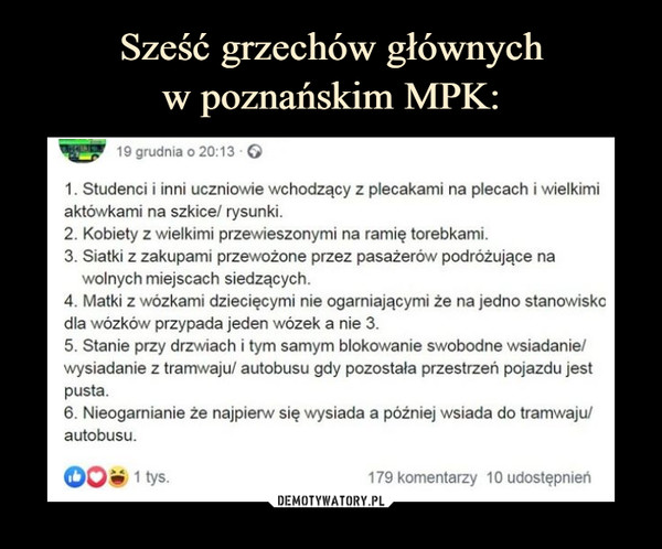Sześć grzechów głównych
w poznańskim MPK: