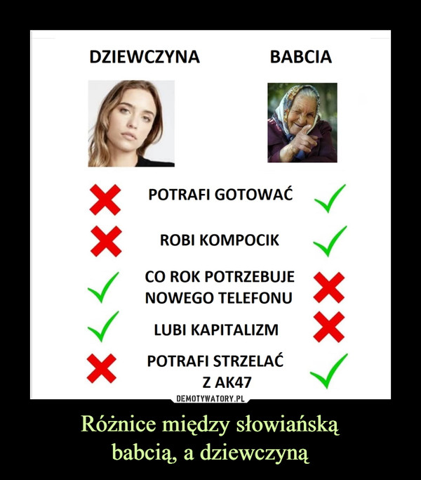 Różnice między słowiańską
babcią, a dziewczyną