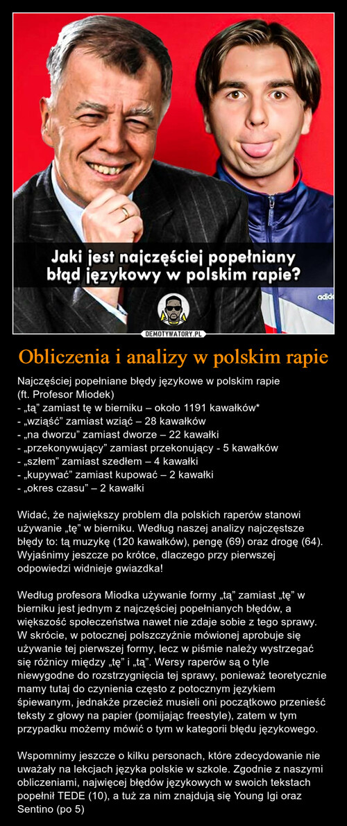 Obliczenia i analizy w polskim rapie
