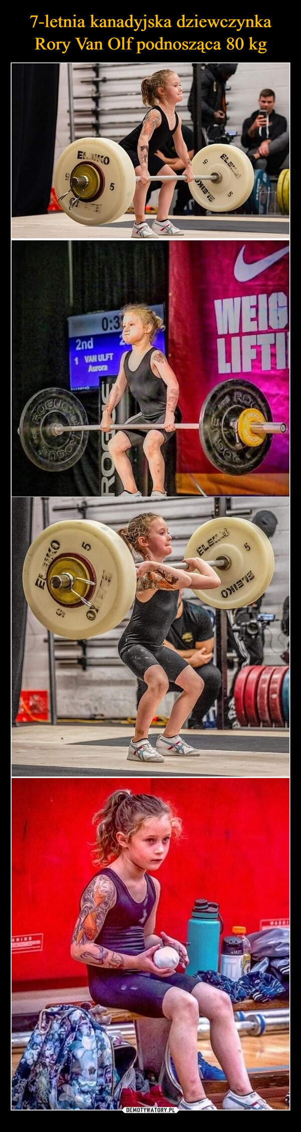 7-letnia kanadyjska dziewczynka Rory Van Olf podnosząca 80 kg