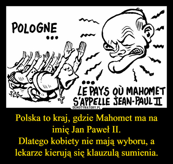 Polska to kraj, gdzie Mahomet ma na imię Jan Paweł II.Dlatego kobiety nie mają wyboru, a lekarze kierują się klauzulą sumienia. –  