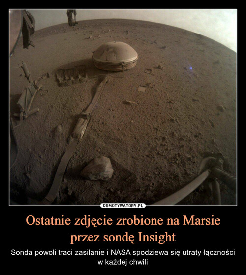 Ostatnie zdjęcie zrobione na Marsie przez sondę Insight