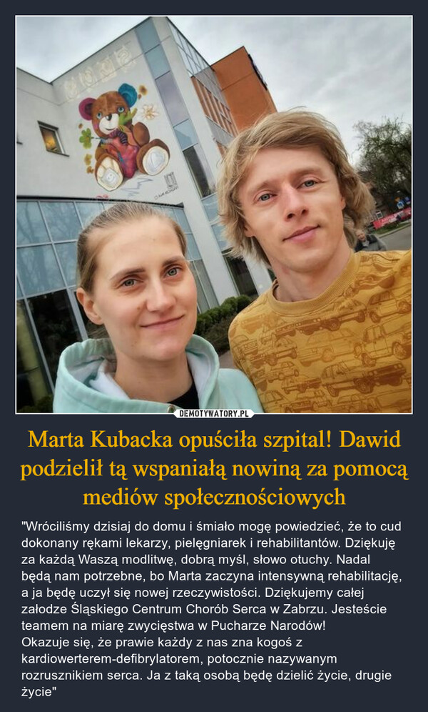 Marta Kubacka opuściła szpital! Dawid podzielił tą wspaniałą nowiną za pomocą mediów społecznościowych