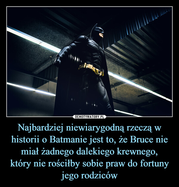Najbardziej niewiarygodną rzeczą w historii o Batmanie jest to, że Bruce nie miał żadnego dalekiego krewnego,który nie rościłby sobie praw do fortunyjego rodziców –  