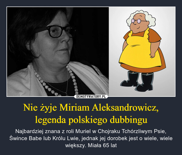 Nie żyje Miriam Aleksandrowicz, legenda polskiego dubbingu